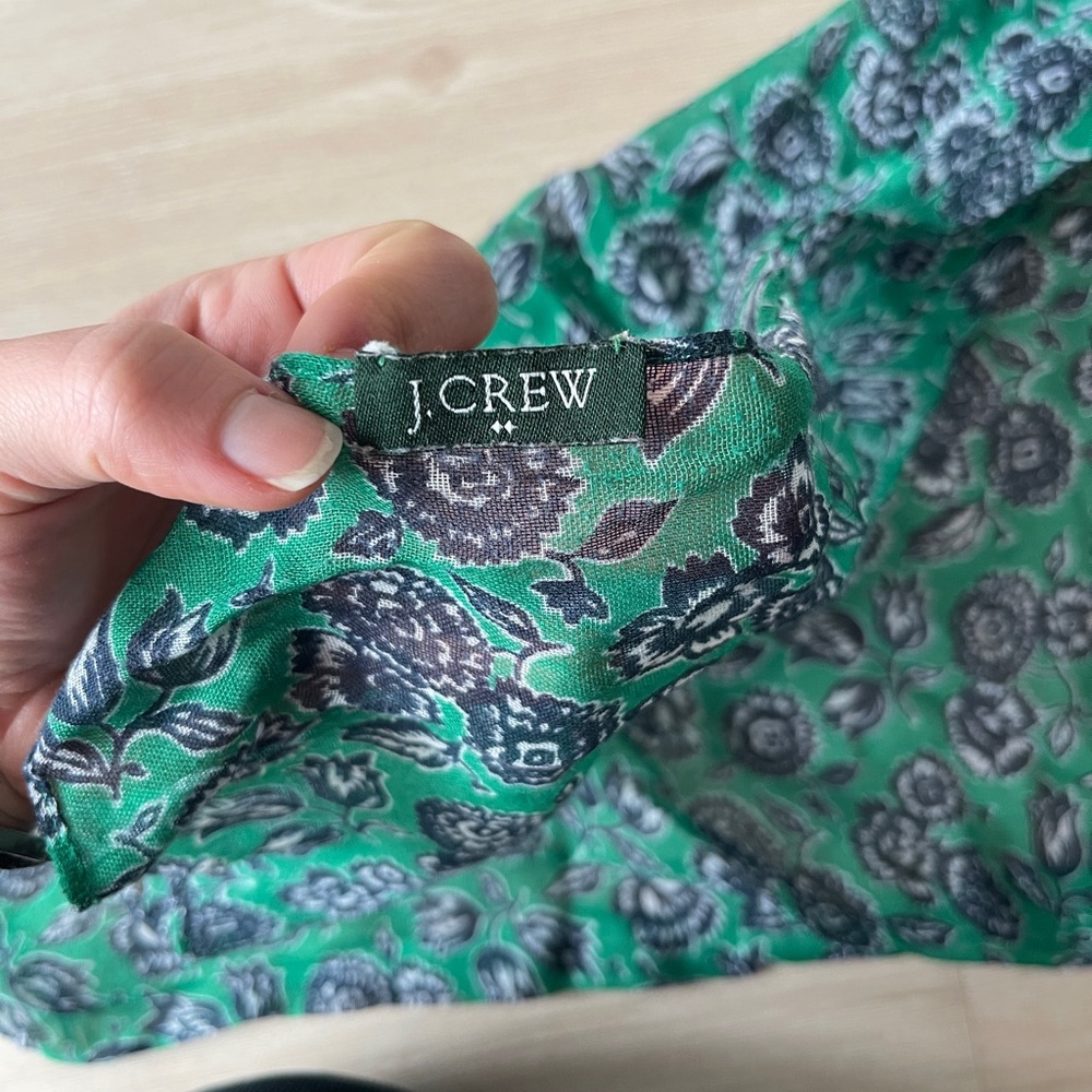 J. Crew Vibrant Green and Gray Floral Scarf